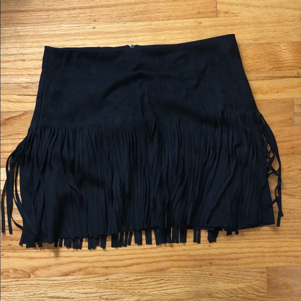 Fringe suede mini skirt
